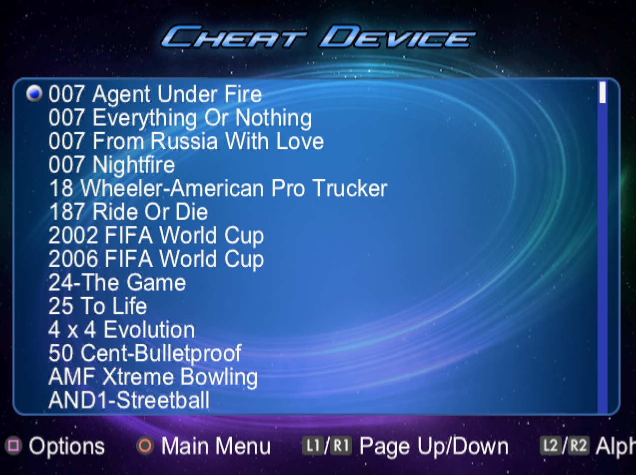 Cheat Device features a pretty menu system