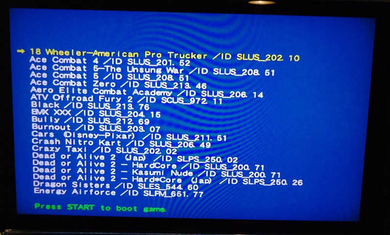 Game menu in the PS2RD GUI